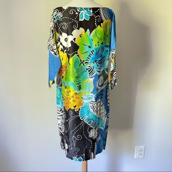 Abstract Floral Silk Cache Shift Dress - Picture 2 of 4